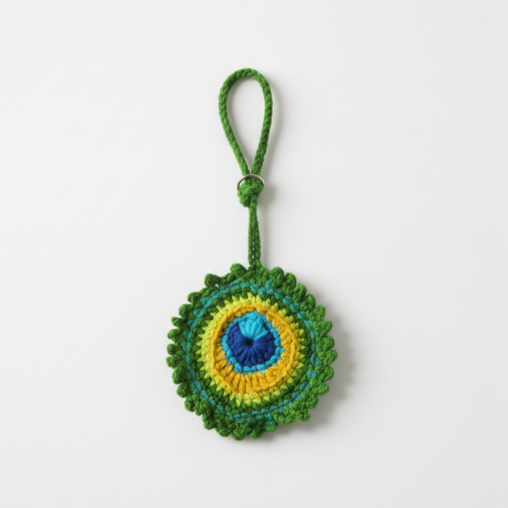 Handmade Crochet Peacock Feather Keychain & Bag Charm