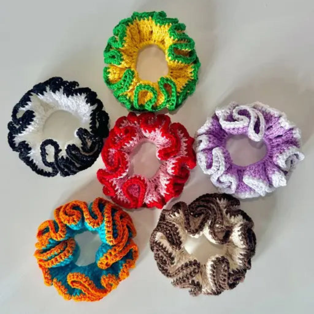 Soft Handmade Crochet Hair Scrunchies | Set of 3 (Colours May Vary)