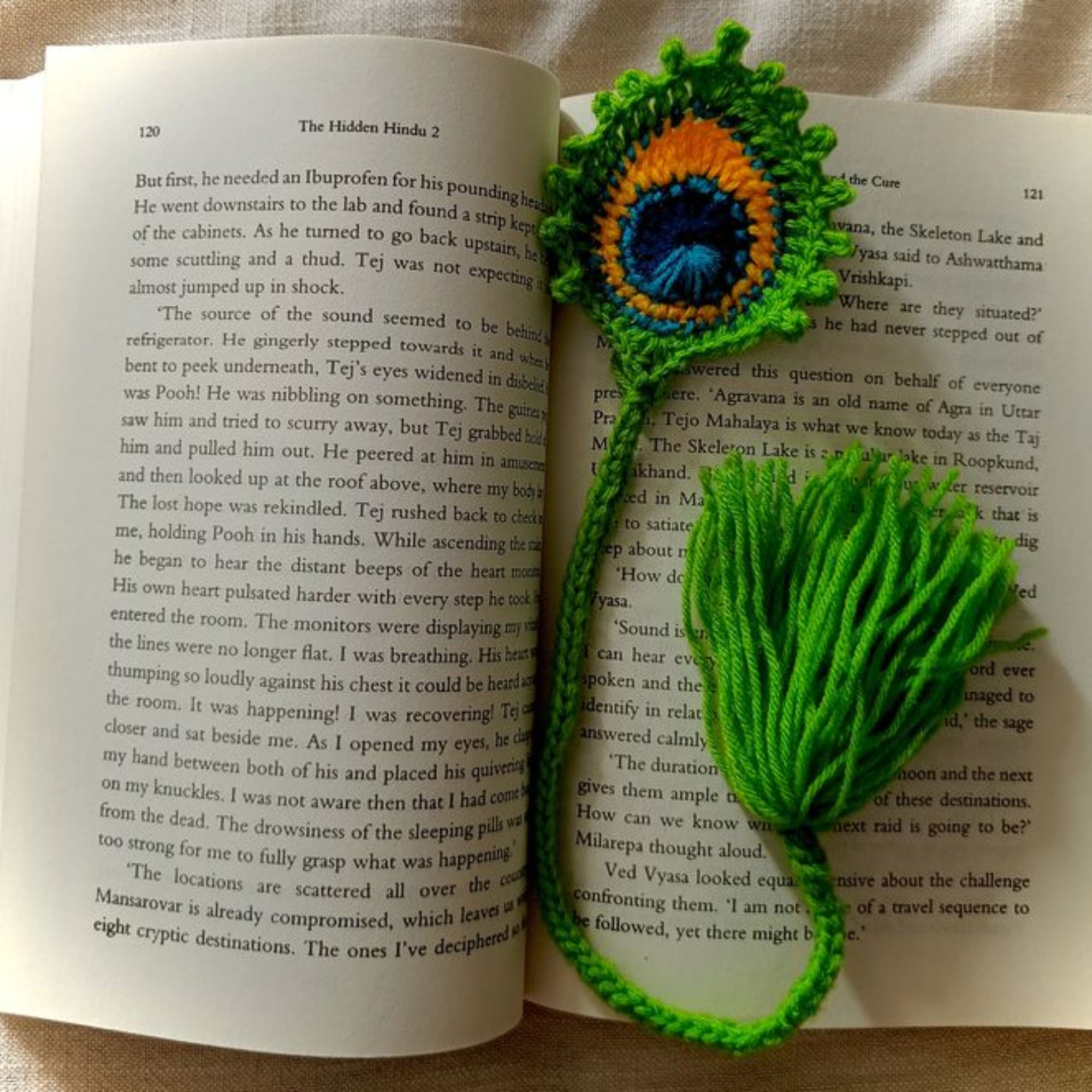 handmade crochet peacock feather bookmark wool book marker
