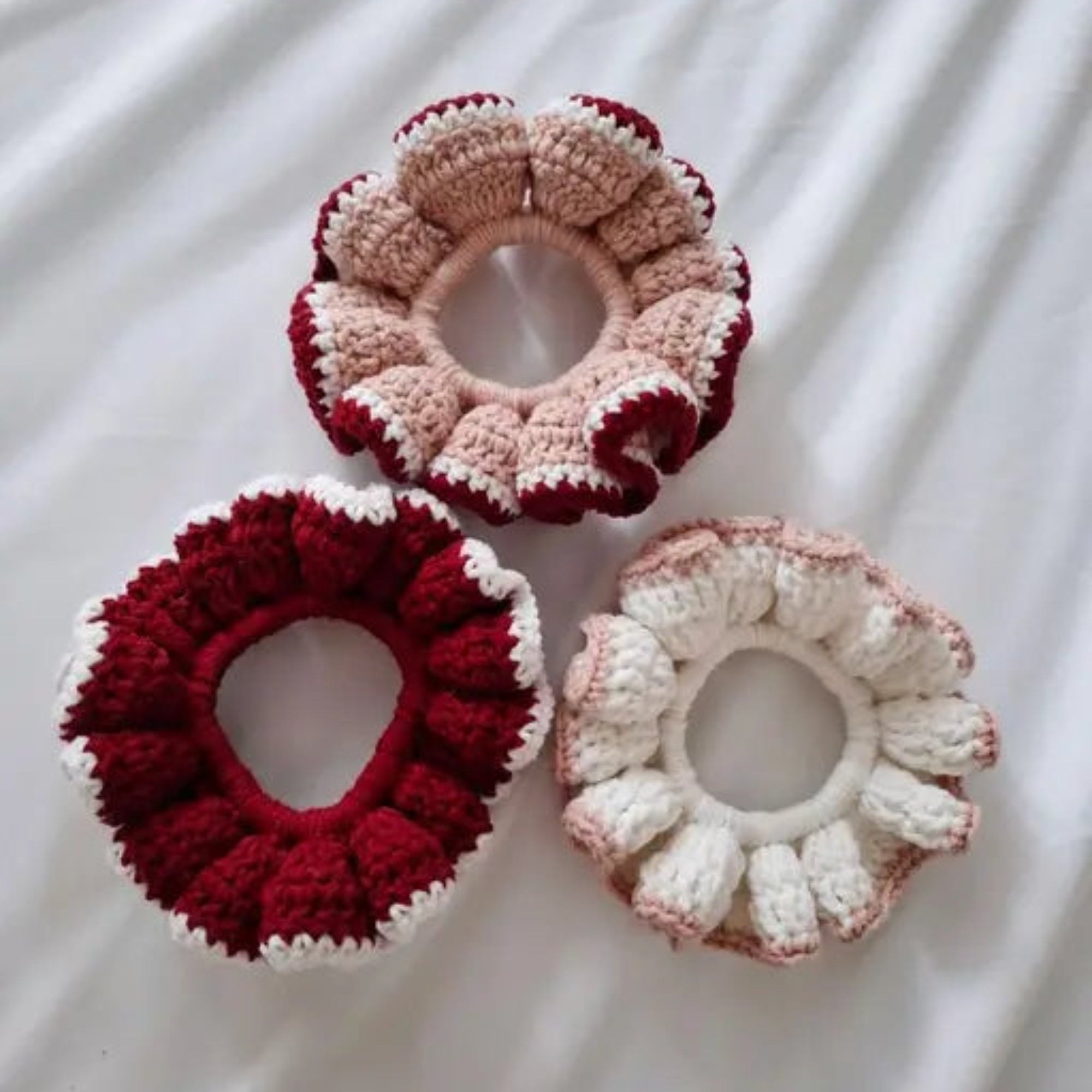 Soft Handmade Crochet Hair Scrunchies | Set of 3 (Colours May Vary)