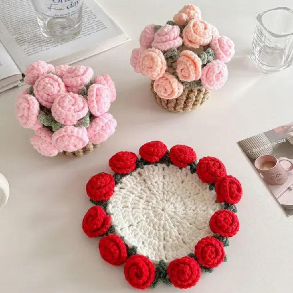Handmade Crochet Rose Coaster | Floral Table Decor
